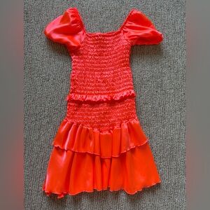 Girls' Red Puff-Sleeve Tiered Party Dress